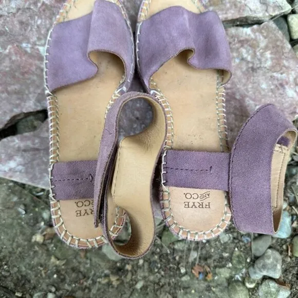 Frye &amp; Co Livia Leather Wedge lavender espadrille Sandals Women’s Size US 7.5