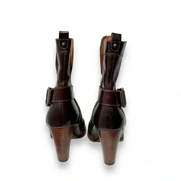 Frye Andrea Rich Brown Leather Chunky Heel Midi Boots Size 10