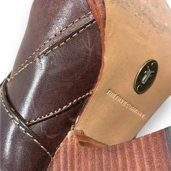 Frye Andrea Rich Brown Leather Chunky Heel Midi Boots Size 10