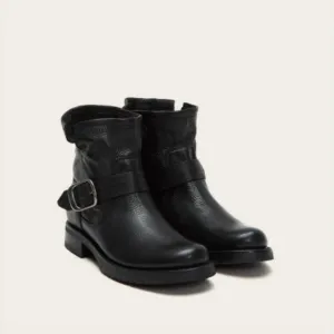 Frye Ankle Boots Veronica Buckle in Black Leather