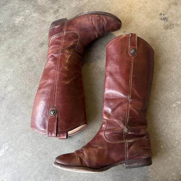 Frye Boots Melissa Button Tall Leather Riding Western 77167 Redwood Merlot 7B