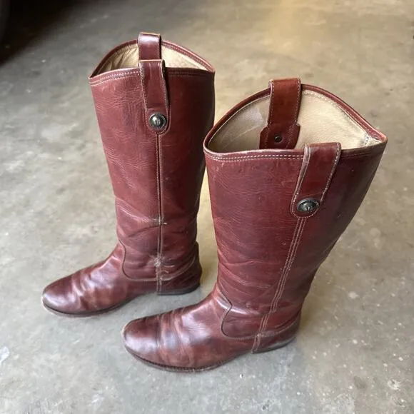 Frye Boots Melissa Button Tall Leather Riding Western 77167 Redwood Merlot 7B