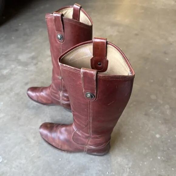 Frye Boots Melissa Button Tall Leather Riding Western 77167 Redwood Merlot 7B