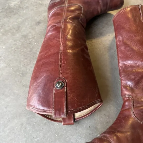 Frye Boots Melissa Button Tall Leather Riding Western 77167 Redwood Merlot 7B