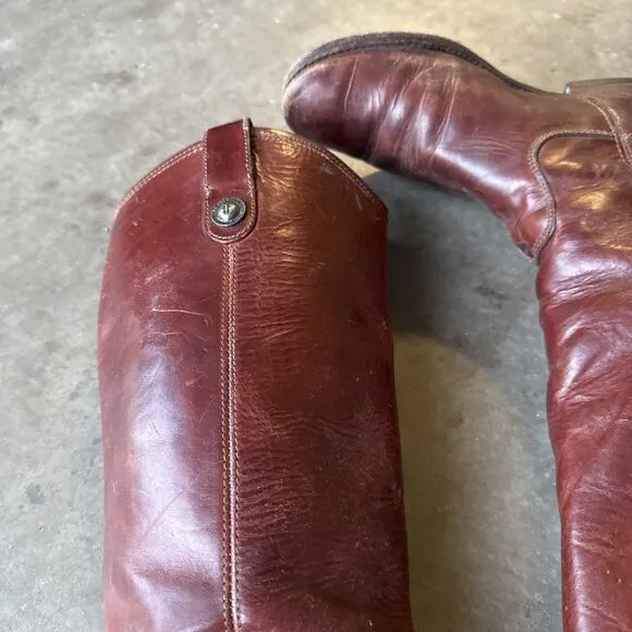 Frye Boots Melissa Button Tall Leather Riding Western 77167 Redwood Merlot 7B