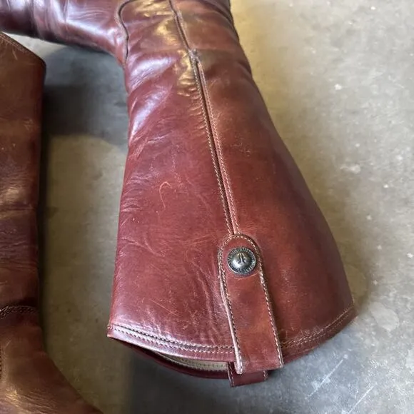 Frye Boots Melissa Button Tall Leather Riding Western 77167 Redwood Merlot 7B