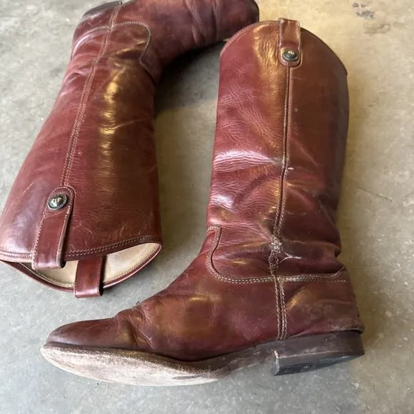 Frye Boots Melissa Button Tall Leather Riding Western 77167 Redwood Merlot 7B