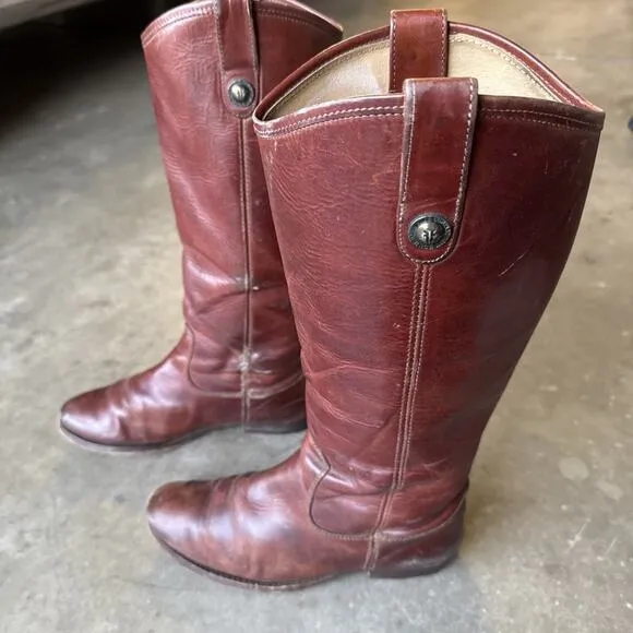 Frye Boots Melissa Button Tall Leather Riding Western 77167 Redwood Merlot 7B