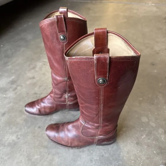Frye Boots Melissa Button Tall Leather Riding Western 77167 Redwood Merlot 7B