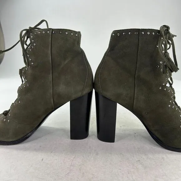 Frye Gabby Perf Ghillie Leather Ankle Bootie US 9 M Olive Hippy Studded Sandals