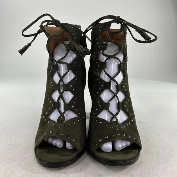 Frye Gabby Perf Ghillie Leather Ankle Bootie US 9 M Olive Hippy Studded Sandals