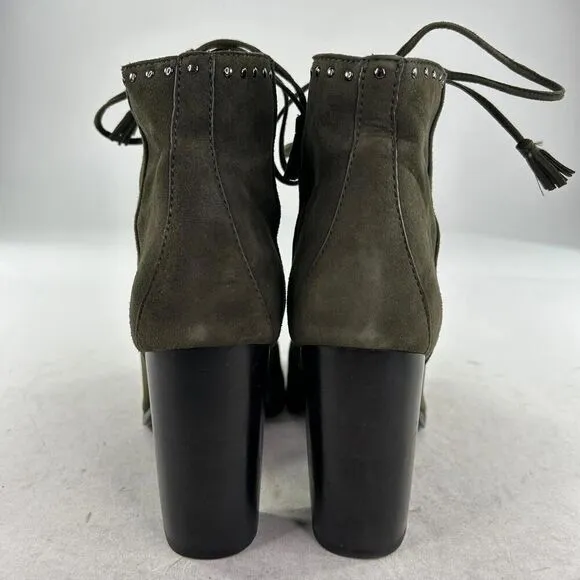 Frye Gabby Perf Ghillie Leather Ankle Bootie US 9 M Olive Hippy Studded Sandals