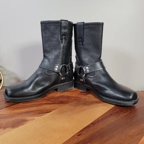 Frye Harness Boots Kids Size 1 Black Leather Western Cowgirl Cowboy Riding