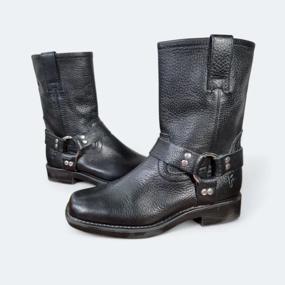 Frye Harness Boots Kids Size 1 Black Leather Western Cowgirl Cowboy Riding