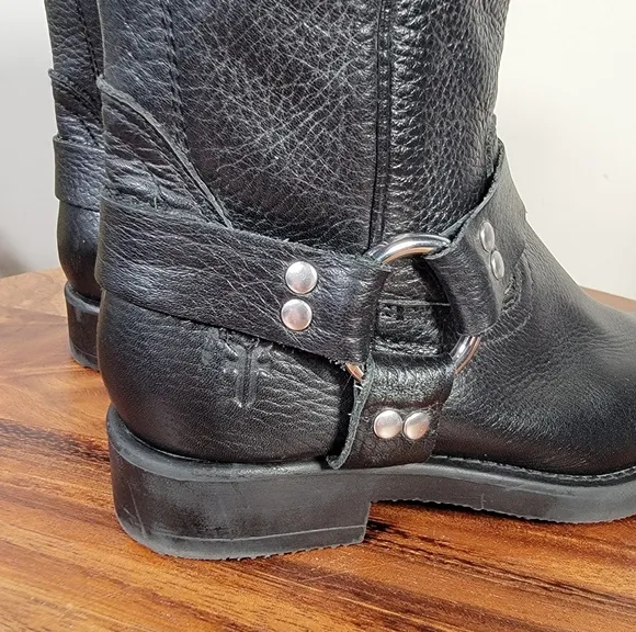 Frye Harness Boots Kids Size 1 Black Leather Western Cowgirl Cowboy Riding