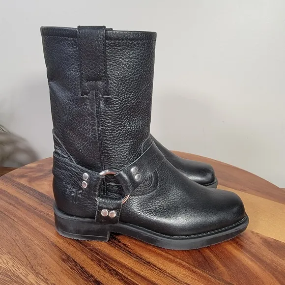 Frye Harness Boots Kids Size 1 Black Leather Western Cowgirl Cowboy Riding