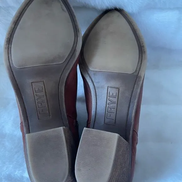 Frye Judith double zip ankle boots tan color pointed toe size 9.5
