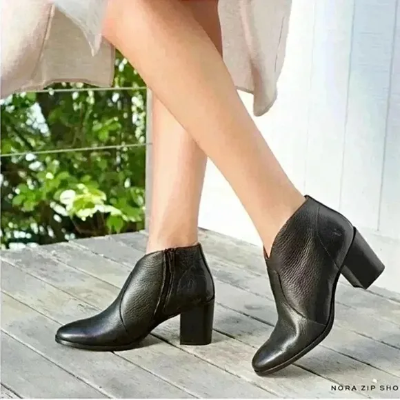 Frye Nora Zip Short Boots Modern Western Classic Heel Ankle Boots Black Leather