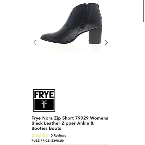Frye Nora Zip Short Boots Modern Western Classic Heel Ankle Boots Black Leather