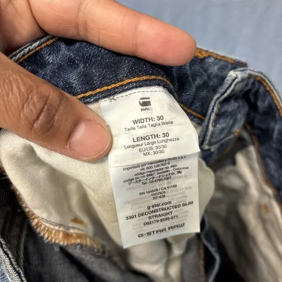 G Star Raw Deconstructed Slim Straight Jeans Mens 30x30 Streetwear Hype Grunge