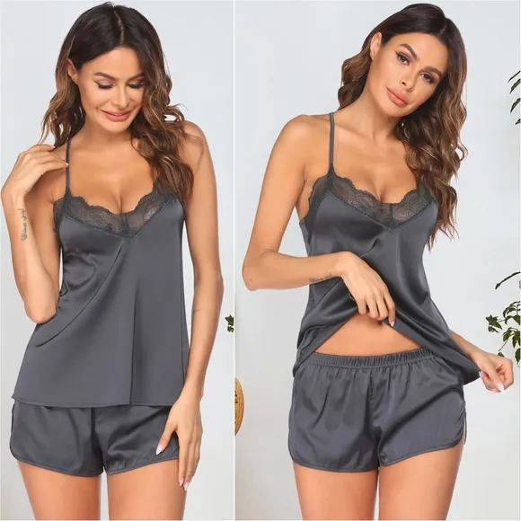 Gabriella Lace Trim Sleep Set - Gray