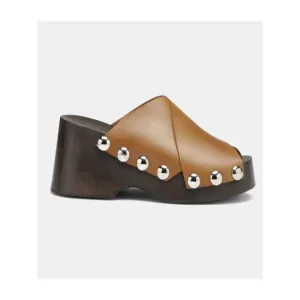 GANNI Womens Brown 1-1/2&quot; Wood-Grain Platform Wedge Slide Sandals Shoes 39