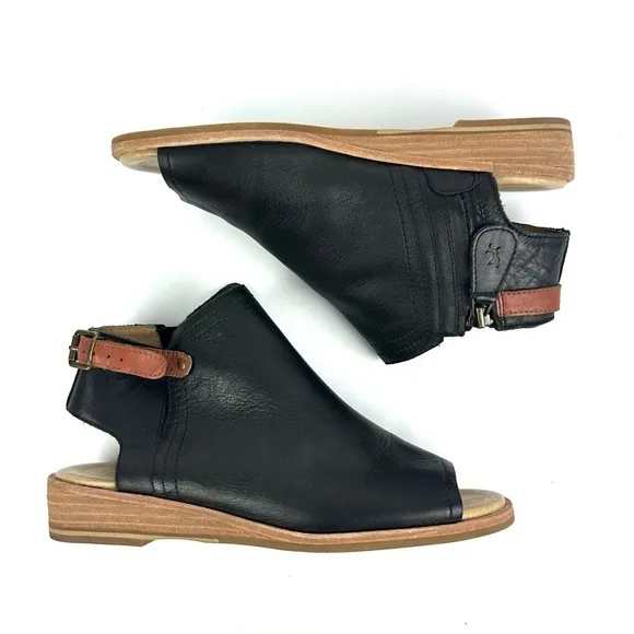 Gee Wawa Sandals 7.5 Black Leather Zip Up Ankle Bootie Anthropologie Womens