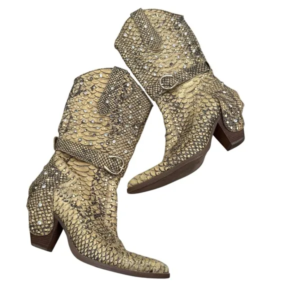Genuine python embellished w crystals cowboy Heeled Boots designed 38 8