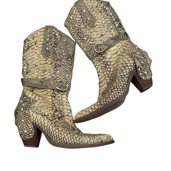 Genuine python embellished w crystals cowboy Heeled Boots designed 38 8