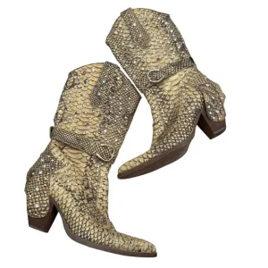 Genuine python embellished w crystals cowboy Heeled Boots designed 38 8
