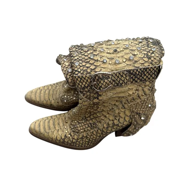 Genuine python embellished w crystals cowboy Heeled Boots designed 38 8