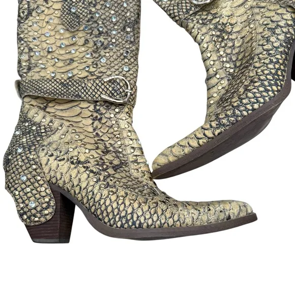 Genuine python embellished w crystals cowboy Heeled Boots designed 38 8