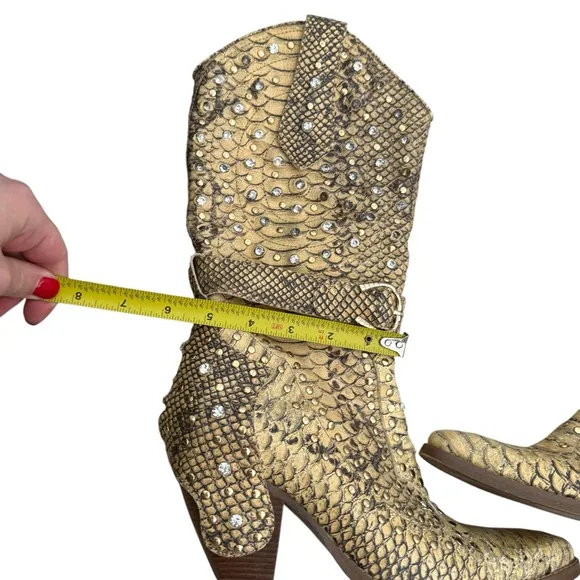 Genuine python embellished w crystals cowboy Heeled Boots designed 38 8