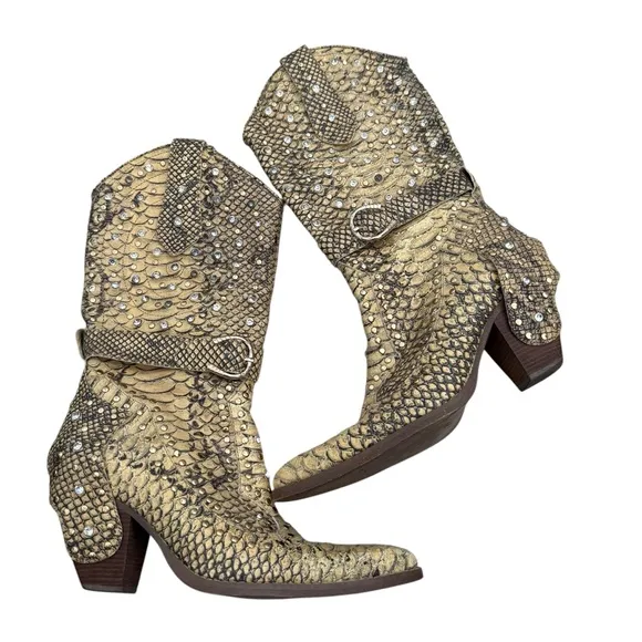 Genuine python embellished w crystals cowboy Heeled Boots designed 38 8