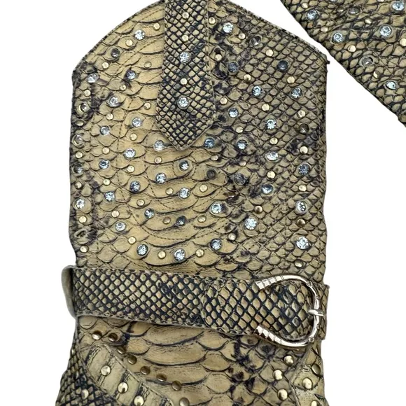 Genuine python embellished w crystals cowboy Heeled Boots designed 38 8