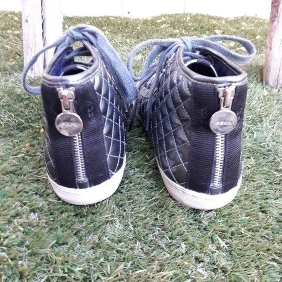 Geox Quilted Patent Leather Lace Up High Top Fashion Sneaker Teal Green Sz 9