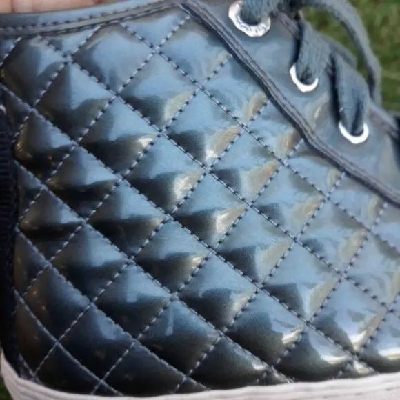 Geox Quilted Patent Leather Lace Up High Top Fashion Sneaker Teal Green Sz 9