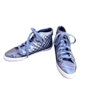 Geox Quilted Patent Leather Lace Up High Top Fashion Sneaker Teal Green Sz 9