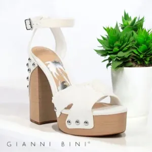 Gianni Bini DAISY White Denim Studded Platform Sandals