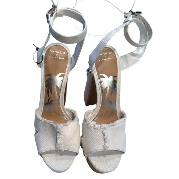 Gianni Bini DAISY White Denim Studded Platform Sandals