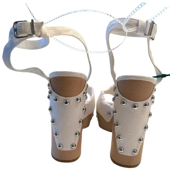 Gianni Bini DAISY White Denim Studded Platform Sandals