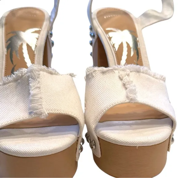 Gianni Bini DAISY White Denim Studded Platform Sandals