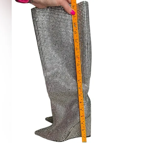 Gianni Bini Party Swifty GaborTwo Rhinestone Pointed Toe Tall Wedge Boots 6.5
