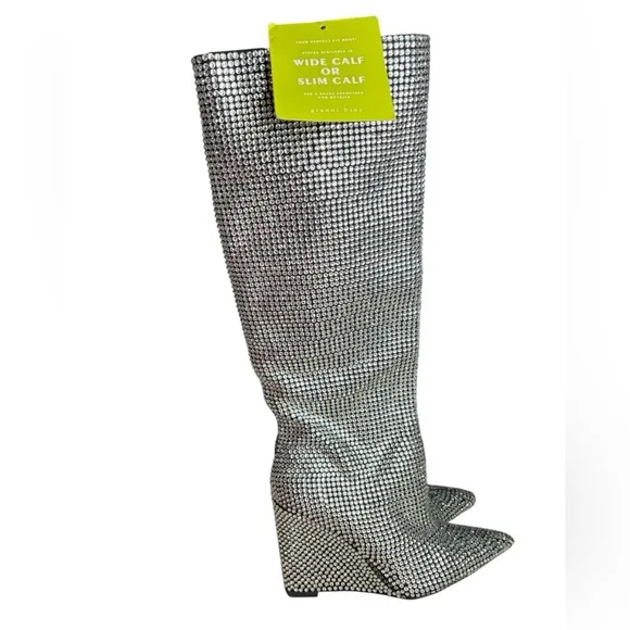 Gianni Bini Party Swifty GaborTwo Rhinestone Pointed Toe Tall Wedge Boots 6.5
