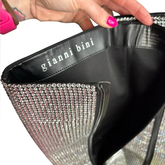 Gianni Bini Party Swifty GaborTwo Rhinestone Pointed Toe Tall Wedge Boots 6.5
