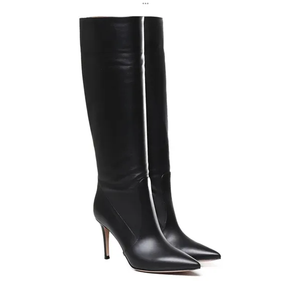 Gianvito Rossi Hansen Black Leather Pointed Toe Heel Pull On Boots Size 38