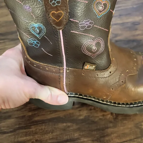 Girl's Justin Light Up Boots Brown Western Boots With Rounded Toe Size 13