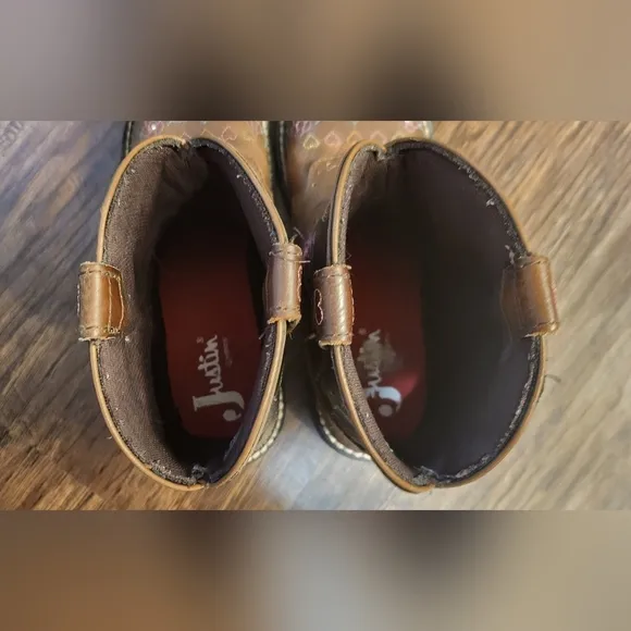 Girl's Justin Light Up Boots Brown Western Boots With Rounded Toe Size 13