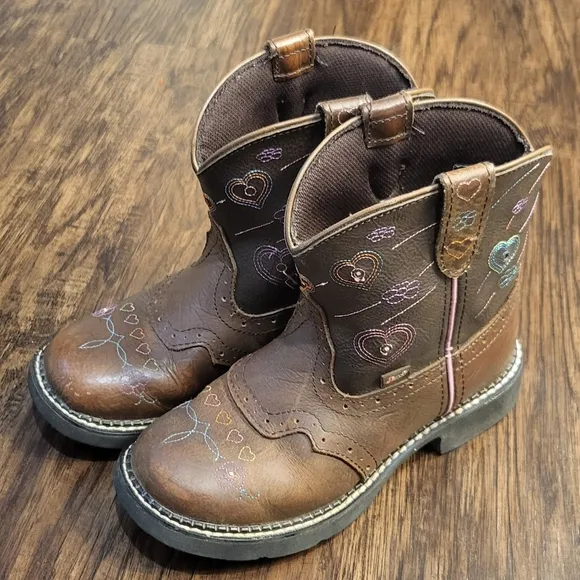 Girl's Justin Light Up Boots Brown Western Boots With Rounded Toe Size 13