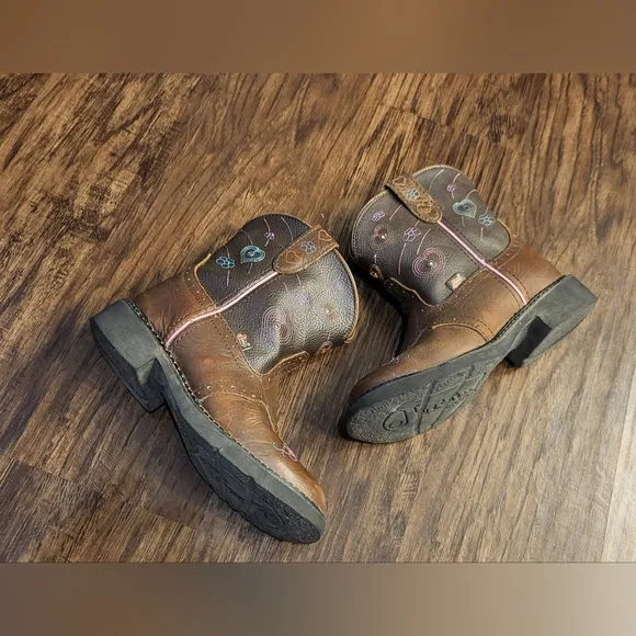 Girl's Justin Light Up Boots Brown Western Boots With Rounded Toe Size 13